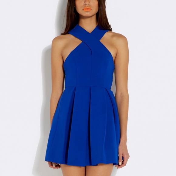 AQ/AQ Maverick Blue Cross Strap Mini Dress With Full Skirt US Size 4 - Picture 2 of 9